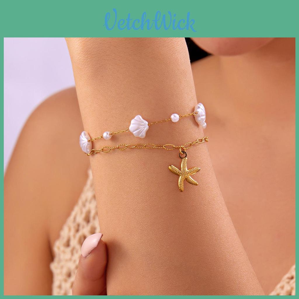 Starfish Shell Pearl Necklace For Women Fashion Ocean Style With Titanium Steel Chain
