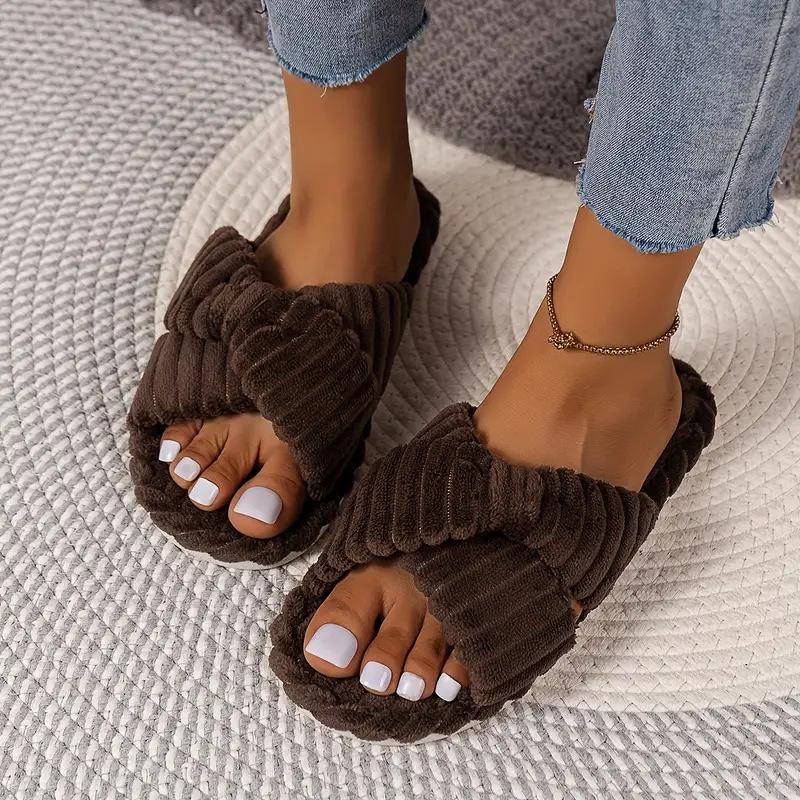 Fashion 2026 Women's Autumn/Winter New Cotton Non slip Home Slippers Warm Toe Cross Flat Bottom Slippers
