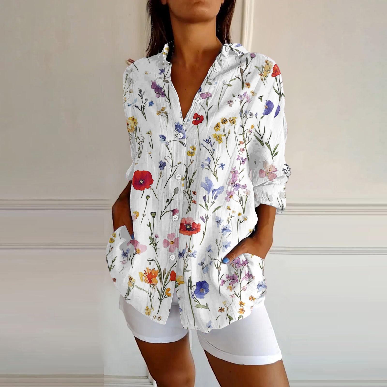 Womens Button Down Shirts Cotton Linen Long Sleeve Dress Shirts Casual Summer Tops Work Blouses L белый
