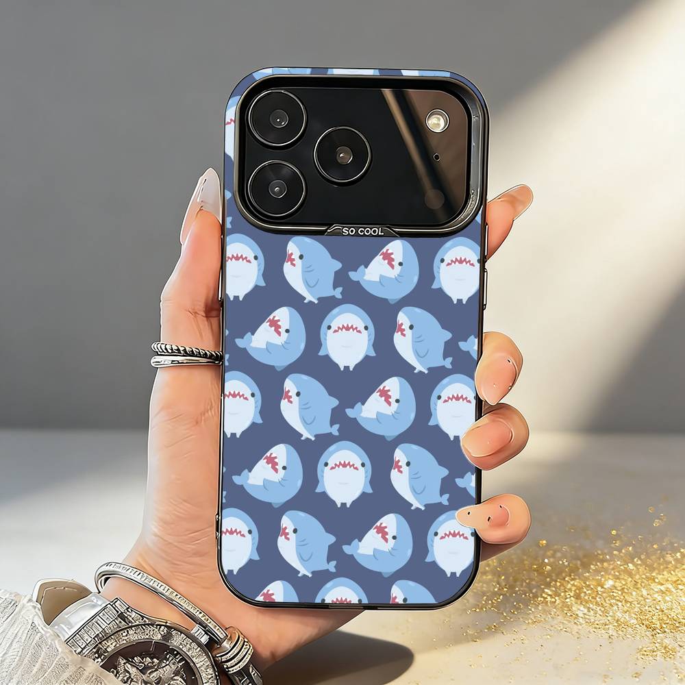 Cute and funny cartoon shark Phone Case For iPhone17,16,15,14,13,12,11,Pro,MAX White Matte Shockproof Cover