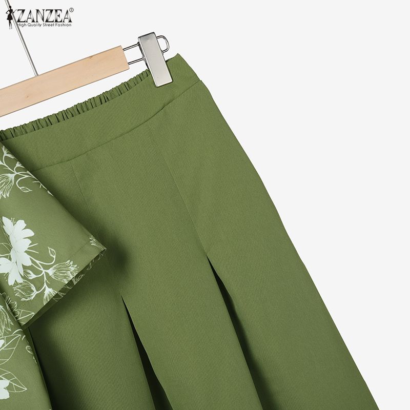 ZANZEA Women Short Sleeve Print Blouse and Long Skirts Summer Two Piece Suit Sets