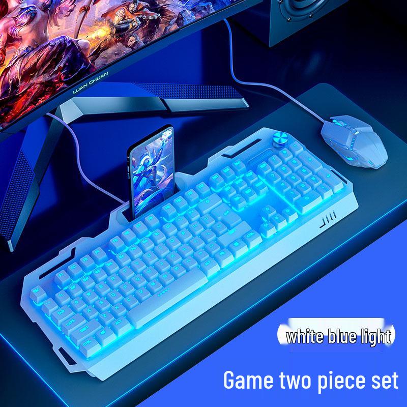 Silent Mechanical Feel Gaming Keyboard, Mouse & Headset Set with Luminous Peripherals