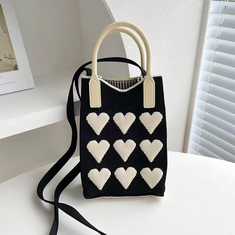 Sommer Damen Niedliche Mini-Tasche Vielseitige Mode Handytasche Cartoon Gestrickte Handtasche Umhängetasche Umhängetasche