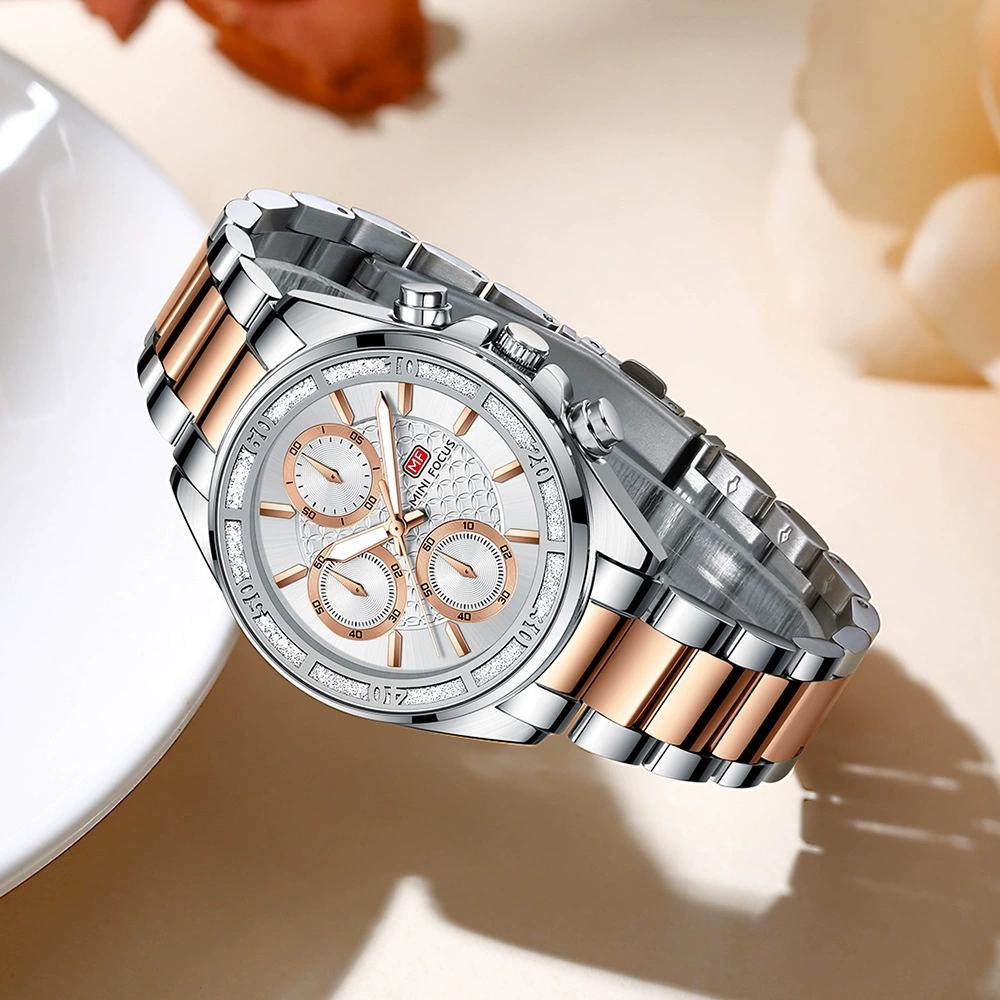 Elegant Ladies Watches Chronograph Dials Fashion Business Quartz Watch for Women Stainless Steel Band