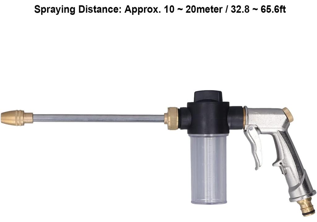 High-pressure water spray gun with an adjustable garden hose nozzle and foam-cleaning function, ideal for gardening watering, car washing, general cl