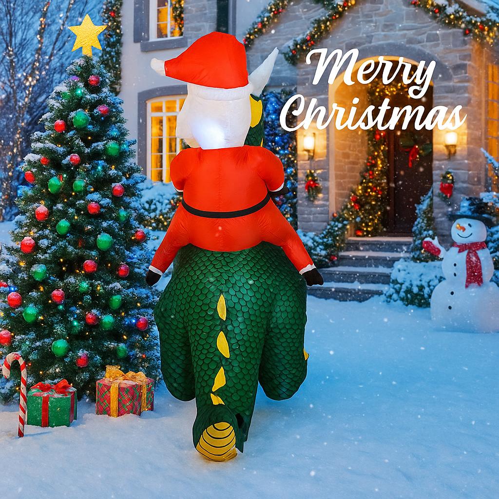 5.9FT Xmas Yard Decorations Inflatable Christmas Santa Riding Dragon Decor LED Unique Home Ornament Christmas Gifts Toy Supplies