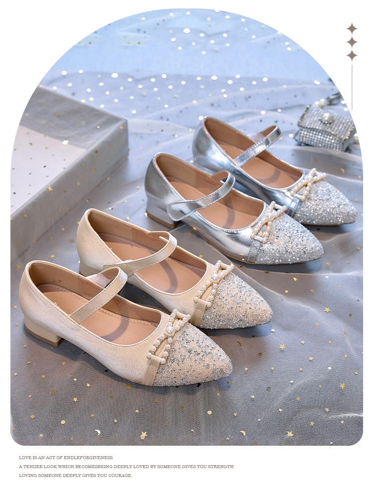 Girls' princess shoes 2025 new spring and autumn small fragrant style shining high heels children's show with dress rhinestone single shoes