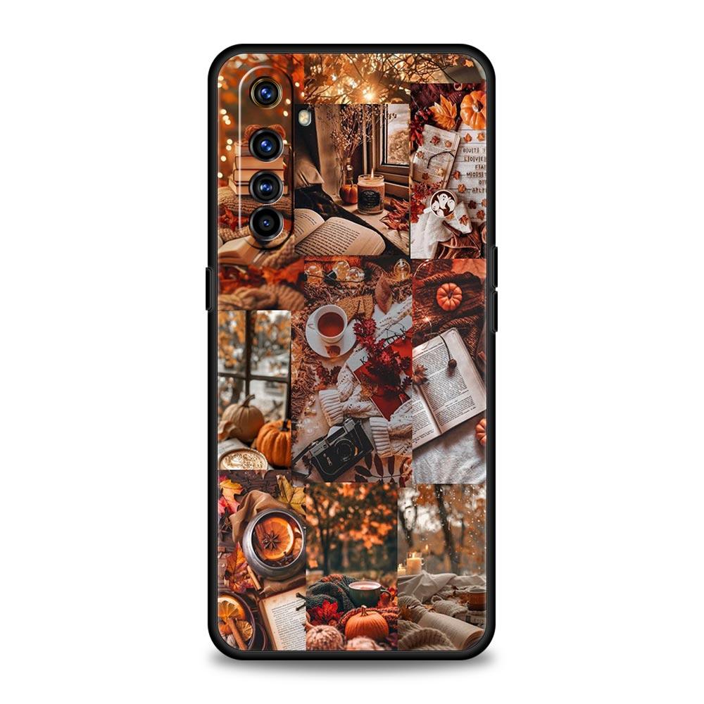 Pumpkin Autumn Leaves Coffee Case For Realme C67 C63 C55 C53 C35 C25 C21 GT 2 3 5 6 10 11 12 13 Pro Plus 5G Soft TPU Phone Cover