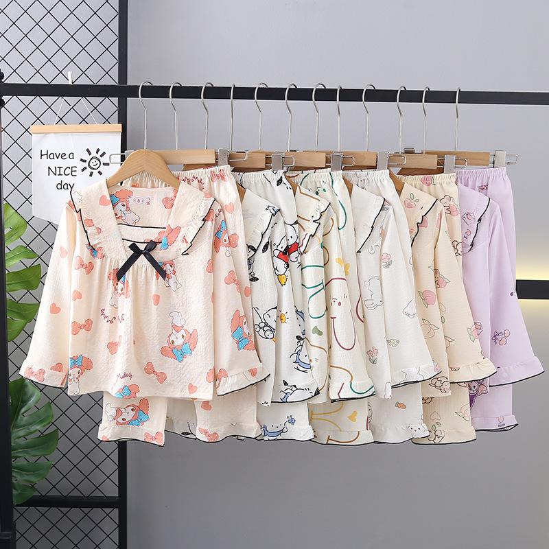 Cross-Border Girls' Cotton Cartoon Pajama Set - Long Sleeve Princess Homewear for Spring and Autumn.