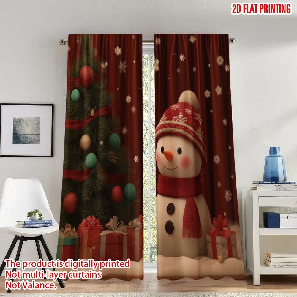 

2pcs 2D flat printing Christmas Classic Hot Curtains Christmas Snowman Tree Gifts_l Digital Printed Polyester Drapes Festive 100*130 HOOK 1pcs