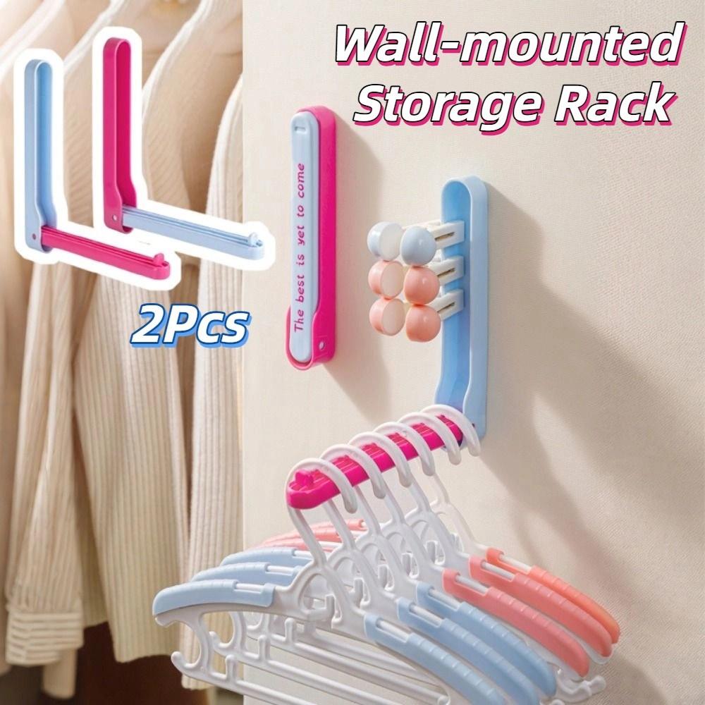 2Pcs Portable Folding Clothes Drying Rack Retractable Clothing Hanger Wall-mounted Storage Rack Stable Punch-Free