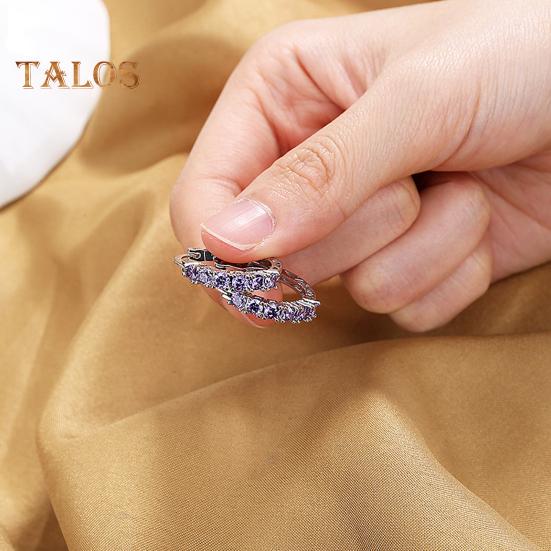 1 Pair Women Huggie Earrings Blue Cubic Zirconia Small Hoop Earrings Party Prom Clipping-on Earrings Copper Round Earrings