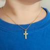 Engraved 26 Initial Letter Cross Pendant Necklace For Boys Girls Gold Plated Stainless Steel Children Jewelry
