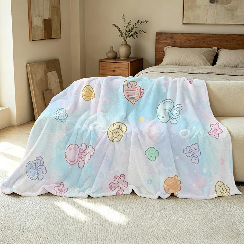 Soft High-Density Marine Life Flannel Fleece Blanket | Cozy Warm Home & Car Air Conditioner Throw, Ideal for Christmas & Halloween Decor & Casual Use