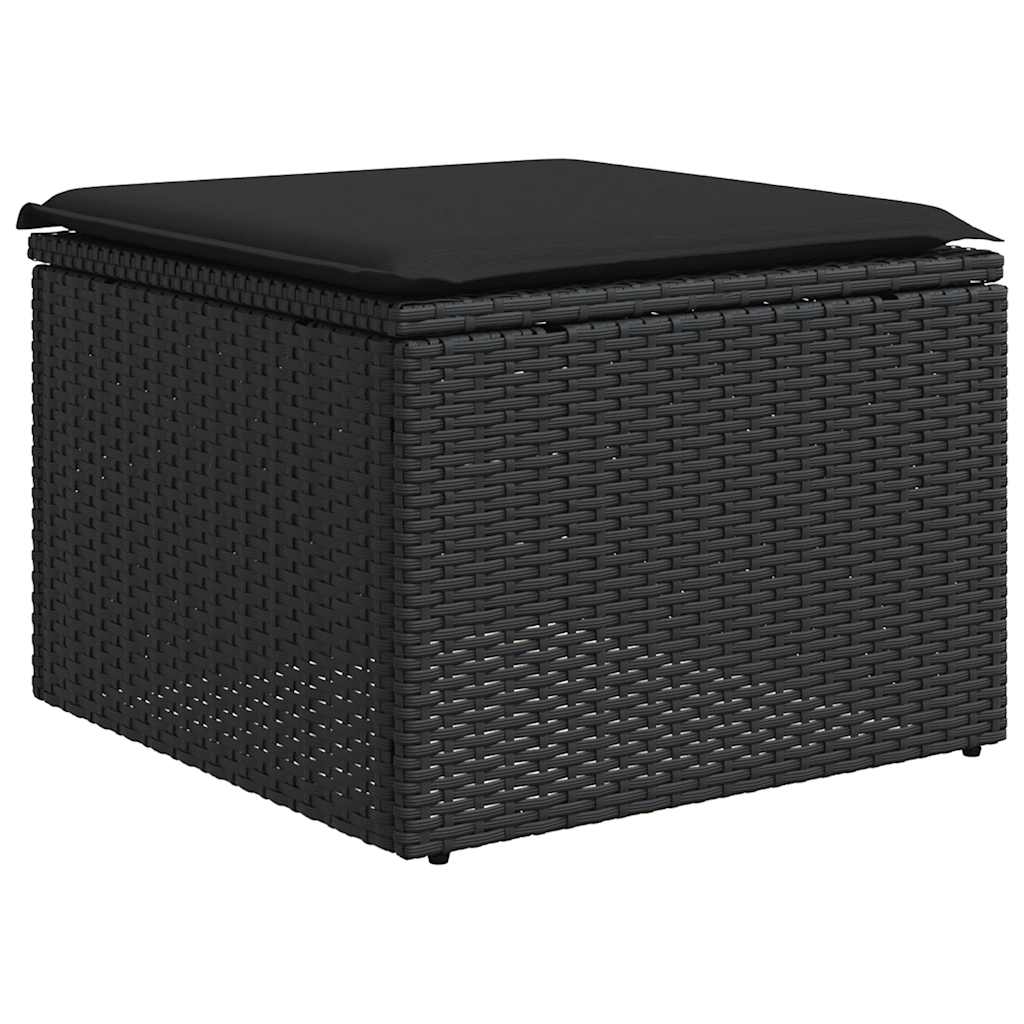 Vidaxl Gartenhocker mit Kissen, Schwarz, 55x55x37 cm, Polyrattan