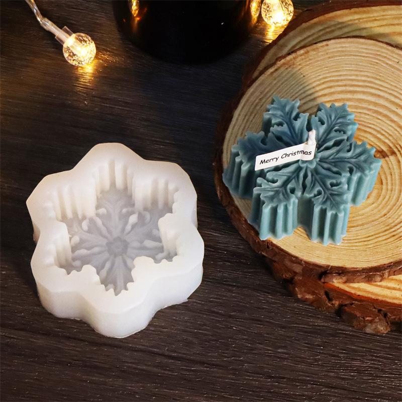 Christmas Snowflake Silicone Candle Mold DIY Flat Gypsum Claying Casting Resin Epoxy Silicone Fondant Mold Christmas Party Decor
