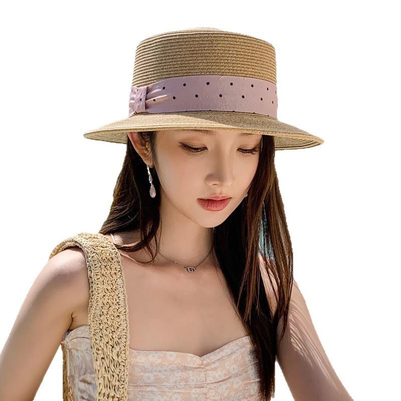 French Elegant Straw Hat With Wide Brim For Summer Sun Protection