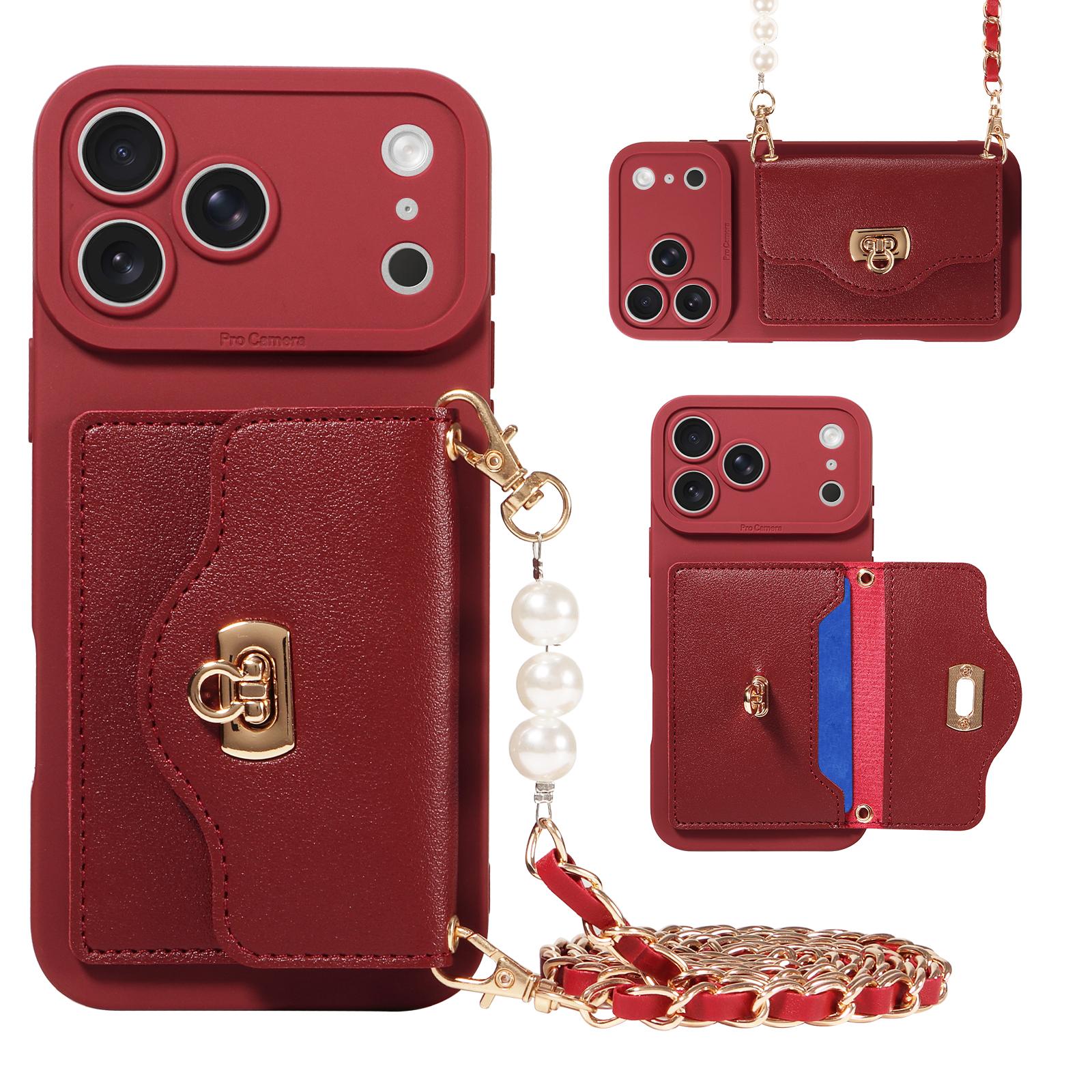 

TPU Faux Leather Phone Case for IPhone17E 16 15 14 13 12 11 8 7ProMax Pro Plus Mini Crossbody Shockproof Lens Protection Wallet iPhone17 вина червоного кольору