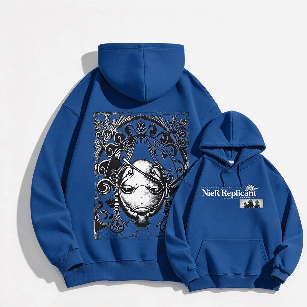 Nier Replicant Game Print Hoodie Unisex Long Sleeve Sweatshirt Casual Streetwear Ornate Dark Vintage Art Loose Pullover Hoodie for Men Women