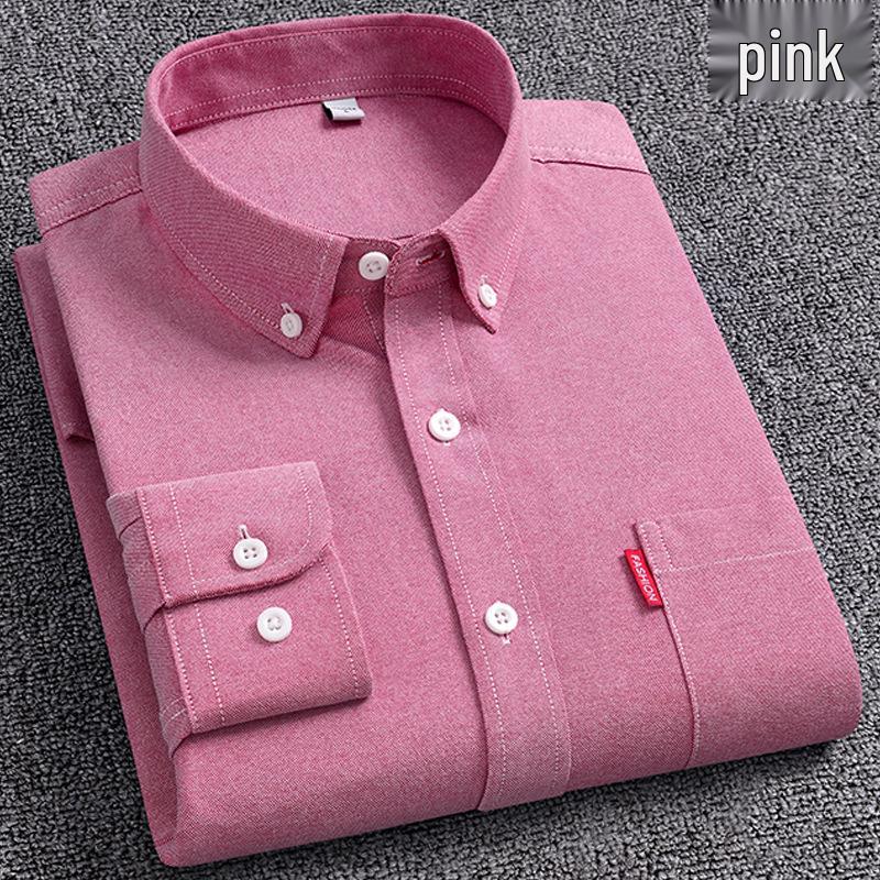 Men's Oxford Long-Sleeve Button-Down Shirt - Business Casual, Solid Color Versatile Cardigan