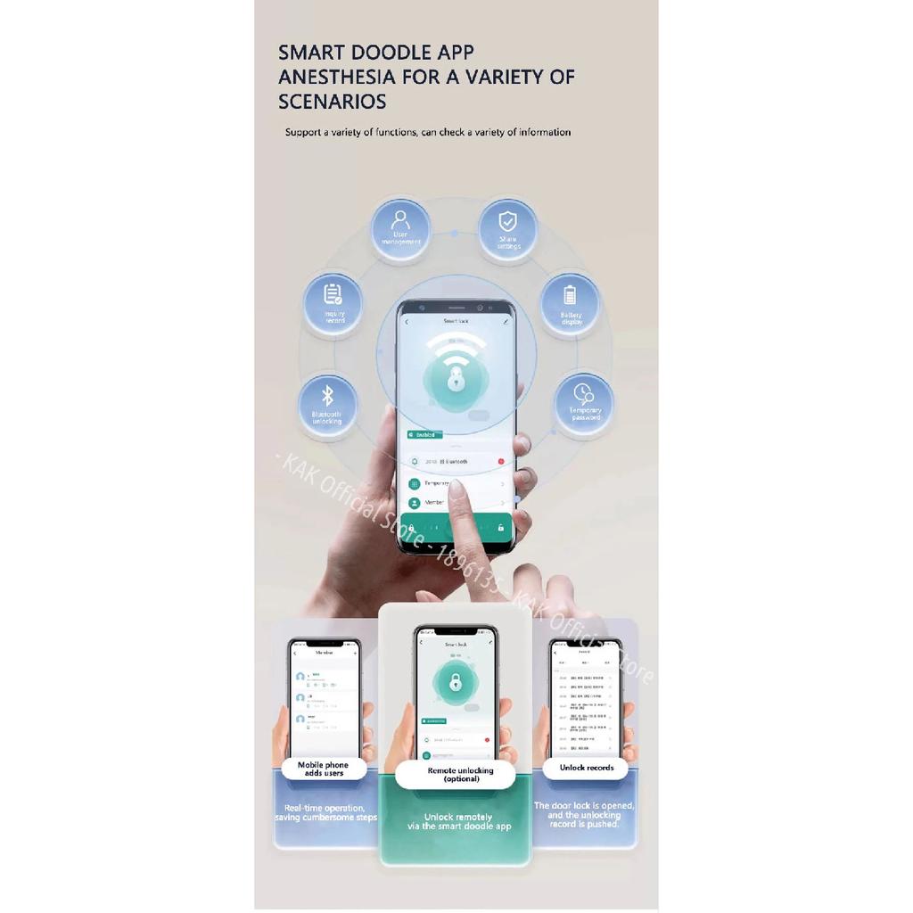 KAK Tuya APP Fingerprint Cylinder Smart Door Lock Electronic Digital Password Code Lock Keyless Remote Control Lock Hardware