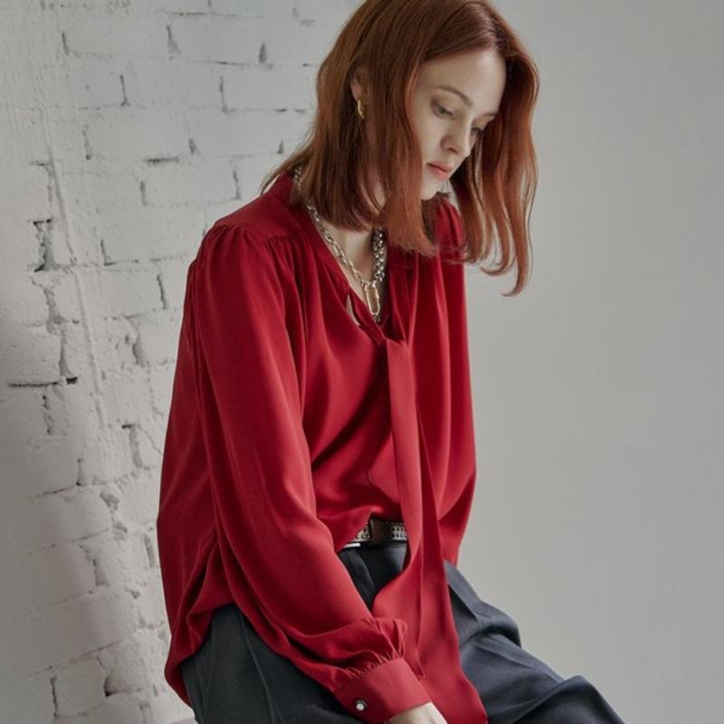 MAXZA Ribbon Tie Shirring Chiffon Blouse Zd03qb600on