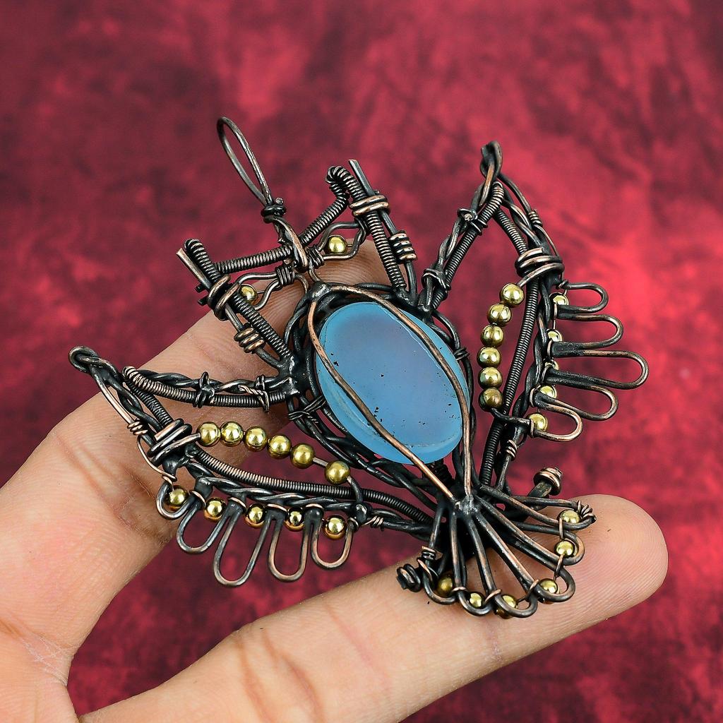 Aquamarine Pendant Copper Wire Wrapped Pendant Gemstone Copper Jewelry Handmade Pendant Owl Jewelry For Gifts Designer Pendant Wire Jewelry