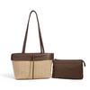 Large capacity straw woven color matching handbag bag women's casual color contrasting woven tote bag beach bag