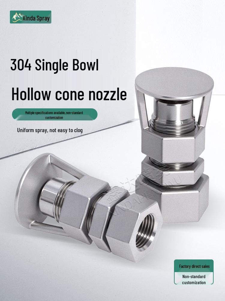 

304 Stainless Steel Anti-Clogging Adjustable Flow Large Flow Rate Hollow Cone Nozzle for Dust Removal, Desulfurization & Degreasing 1/2 inch 304 Single-Plate Nozzle Internal Thread