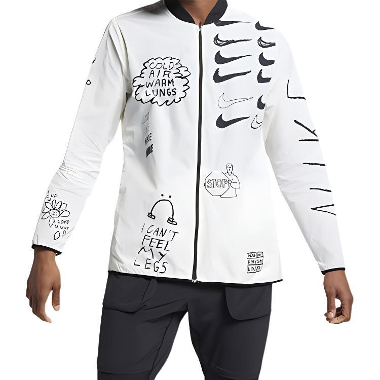 Nike Run Nathan Bell Running Jacket Graffiti Printing Logo Sports Jacket Baseball Uniform White Men's AJ7760-133