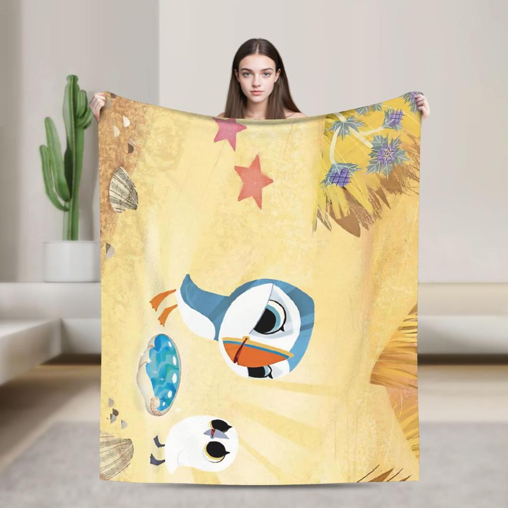 Puffin Rock Oona Baba Fashion Blankets Fleece Cartoon TV Watercolor Soft Throw Fashion Blanket for Bedding Throws Quilt Multi-function