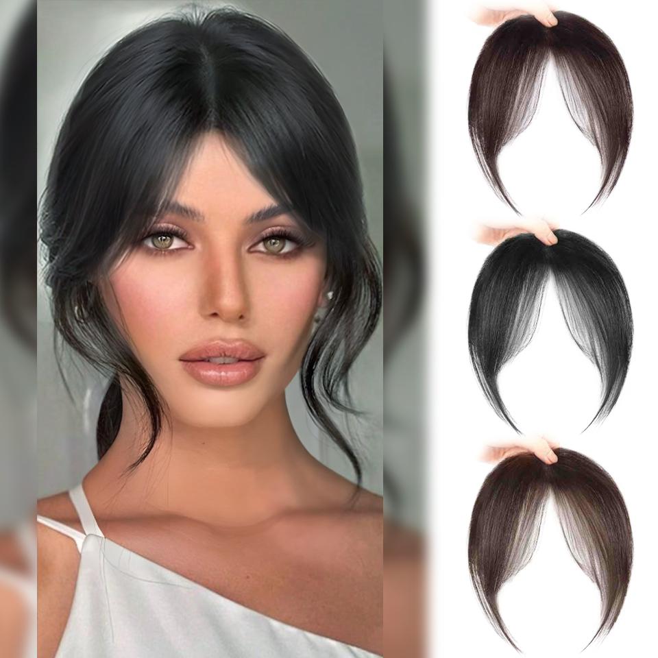 

WTB 3D Split Air Bangs Synthetic Wig Female Fashion Thin Seamless Cover White Hair Split Air Bangs Christmas Party Wig 20cm