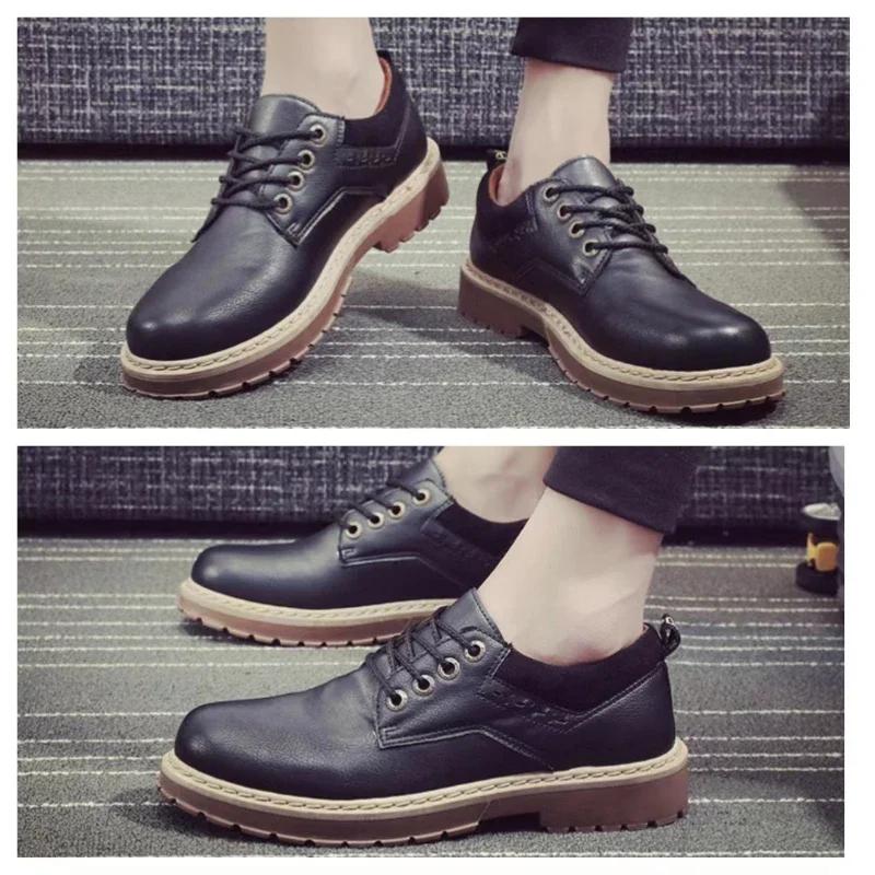 2024 Fashion British Men Shoe Autumn Work Wear Casual Short Boots Round Toe Leather Shoes for Men Plus Size 46 Zapatos De Hombre
