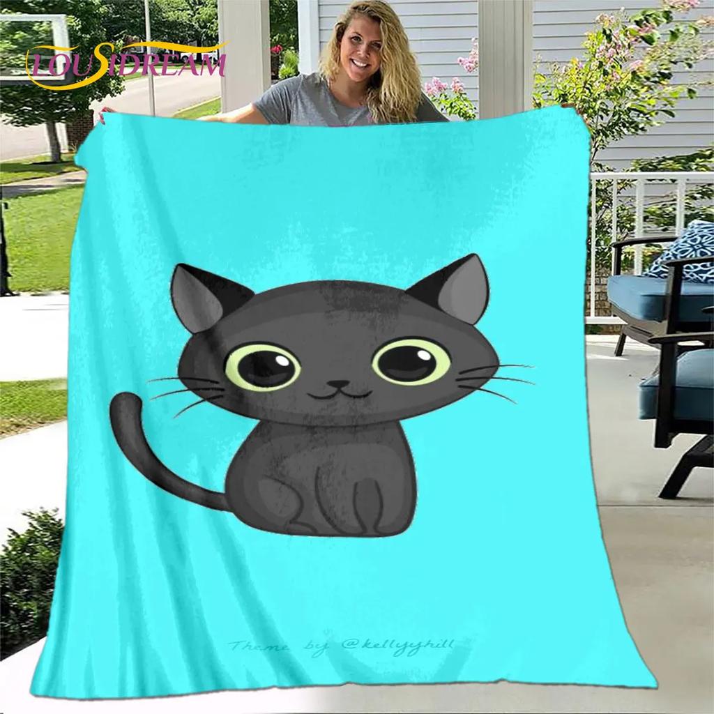 3D Cartoon Cute Gothic Cat Blanket,Flannel Blanket Throw Blanket,Warm Children's Blanket for Home Living Room Bedroom Beds Sofa