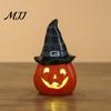 Small Ceramic Halloween Figurine Tealight Holder, Lighted Ghost Pumpkin with Cute Room Decoration Witch Hat, Tiered Tray Tabletop Decor for