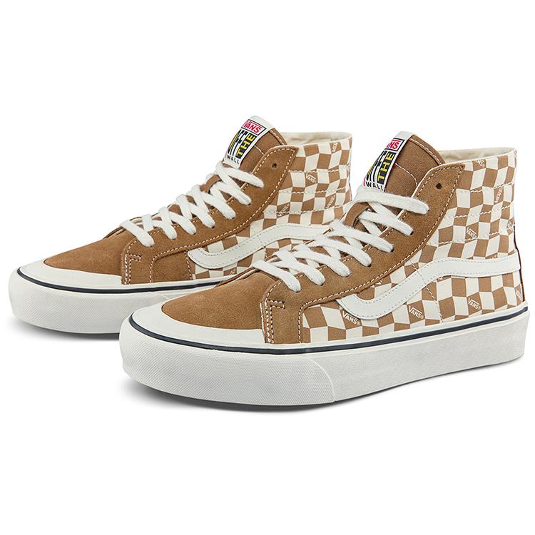 Vans SK8 Hi High Top Casual Skate Shoes Unisex Brown White Grid VN0A4BX7TBN