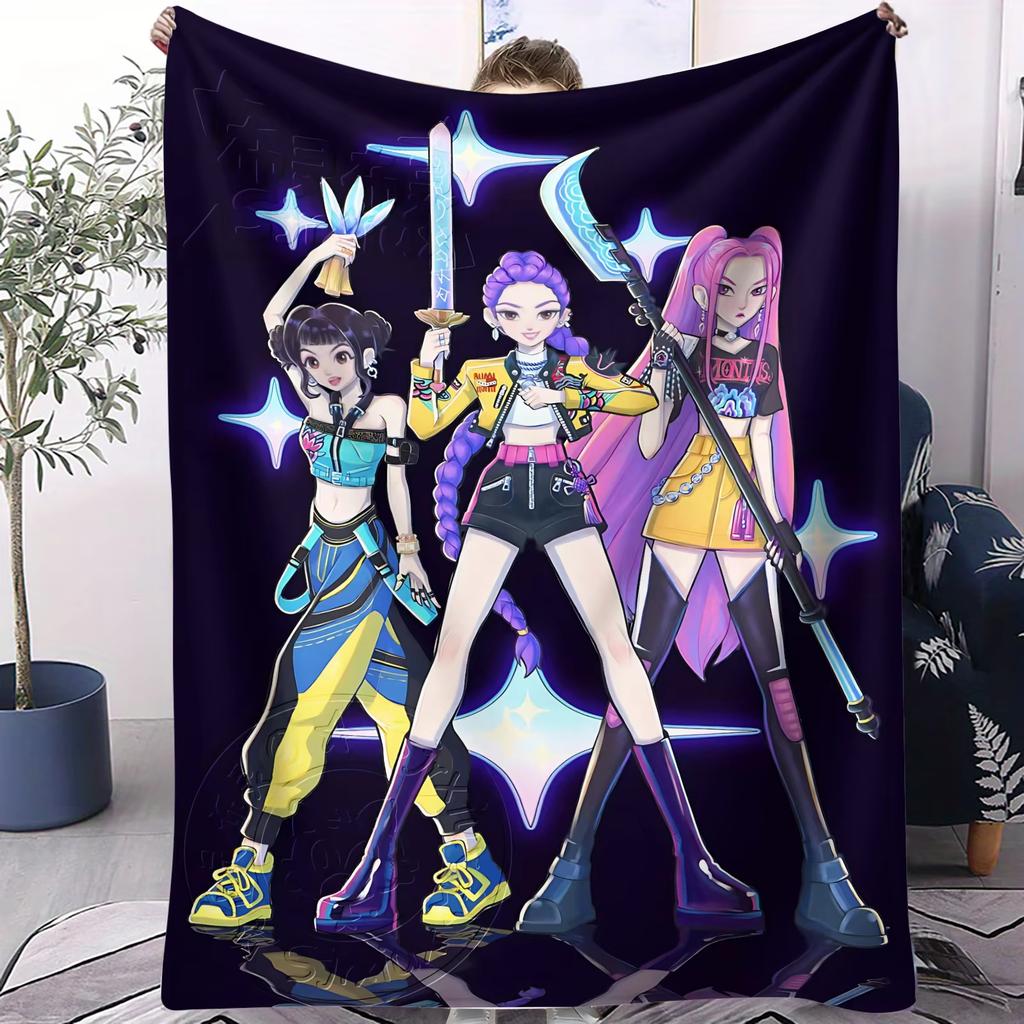 Hot Anime Hot Virtual Girl Group HUNTR/X Print Fleece Throw Blanket Super Soft Warm for Travel Office Home Fans Must-Have Gift