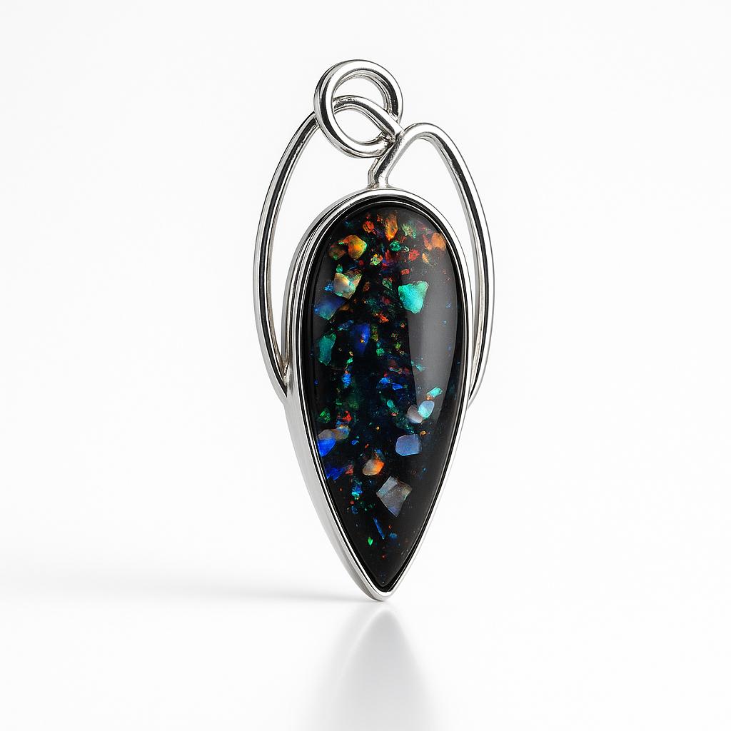 Certified 27 Ct Natural Black Opal Pear Pendant 925 Sterling Silver Jewelry