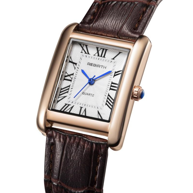 REBIRTH 002 Elegante Orologio al Quarzo da Donna Quadrante Quadrato Semplice Cinturino in Pelle per il Tempo Libero Impermeabile Orologi da Donna per Affari reloj mujer