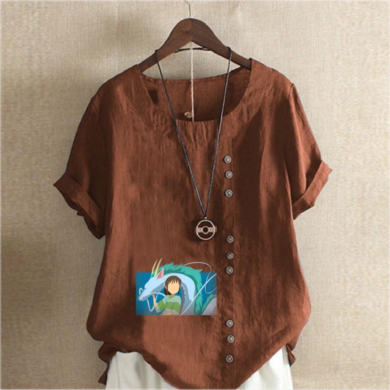 Women's Fashion Cartoon Characters Print Short Sleeve T-shirt Loose Cotton Shirt Casual Loose Summer Blouse Tops