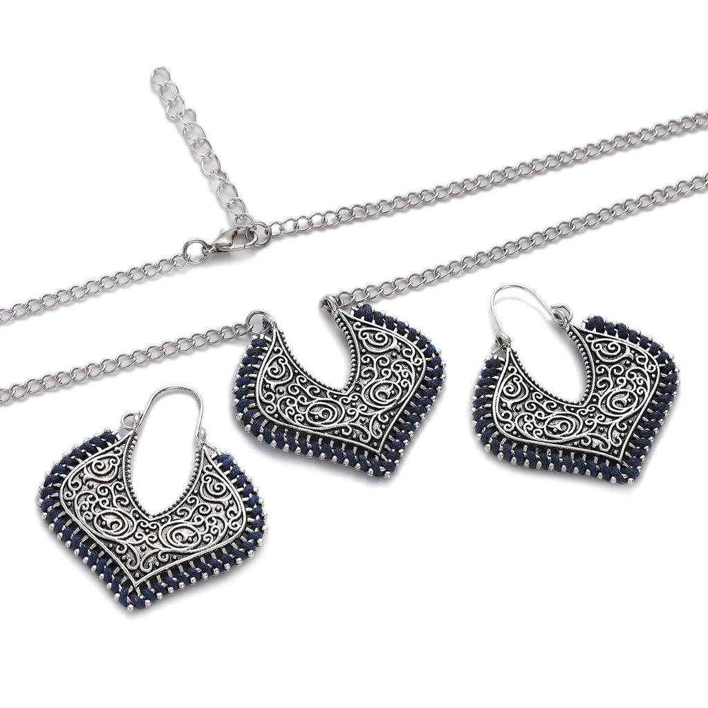 Vintage Ethnic Gold Color Drop Earrings Necklace for Women Heart Shape Statement Earrings Bohemian Rope Wrap Zircon Bijoux