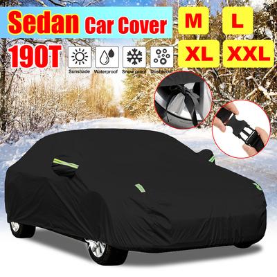 190T Universal Full Black Auto Car Covers în aer liber Impermeabil Soare Ploaie Zăpadă Protecție UV pentru Sedan Huse de soare M/L/XL/XXL