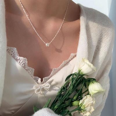 Collar de Plata de Ley S925 para Mujer Ojo de Gato Cuentas de Plata Cuentas de la Suerte Nicho Onda de Agua Cuentas de Plata Brillante Collar Cadena Clavícula Versátil