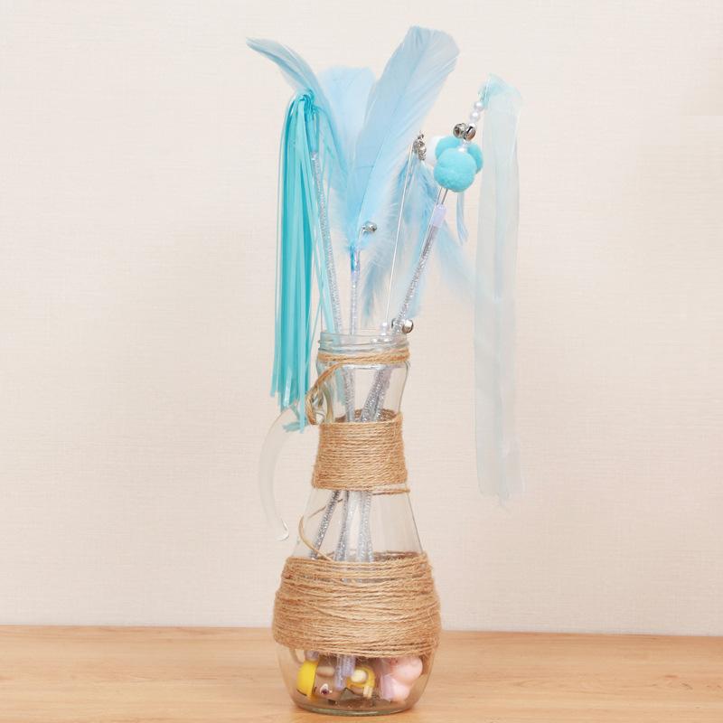Simulation Feather Interactive Cat Toy Satin Ribbon Bell Cat Stick Toys Kitten Playing Teaser Wand Supplies Accessories