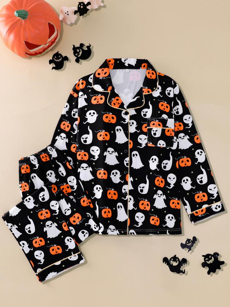 2025 Women's Long-Sleeve Pajama Set: Halloween Lapel Homewear for Spring & Autumn