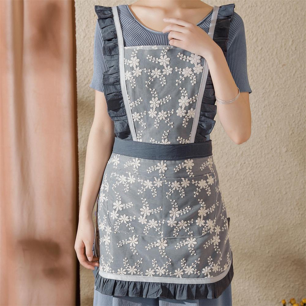 Apron women s home kitchen embroidered vest sleeveless smock Korean version princess work waist