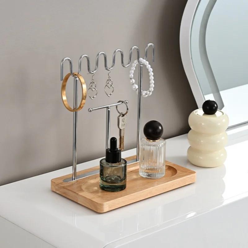 Creative Living Room Porch Key Hanger Sundries Desktop Cosmetics Storage Wood Tray curved Key Holder Rack Jewelry Display Frame