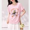 FALINDA STUDIO Pink Short Sleeve Summer New Commuter Cartoon Printed Crew Neck Loose T-Shirt Women