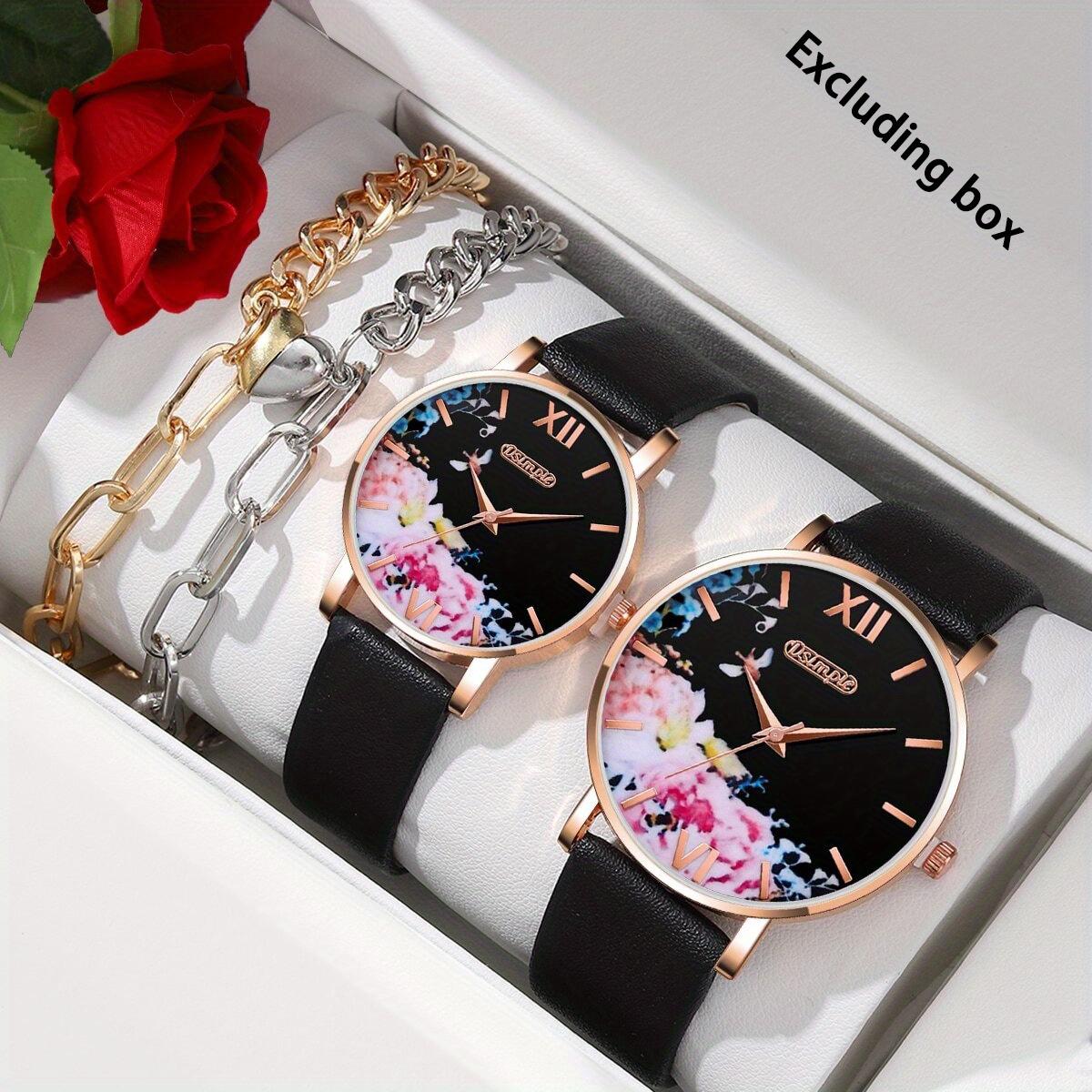 

Комплект из 4 предметов: мужские и женские парные часы, модные кожаные кварцевые часы, мужские минималистичные часы, женские модные часы и пара браслетов Love