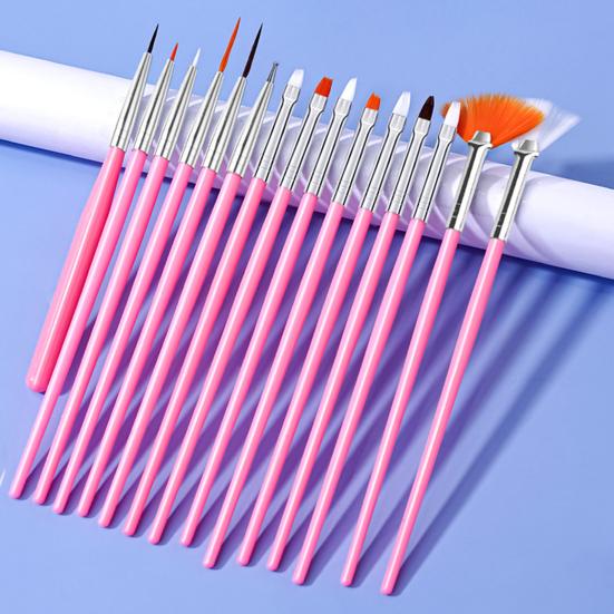 Yousheng 15Pcs Nail Art Brush Kit Soft Bristles Fine Nib Non-shedding DIY Gradient Blooming Effect Nail UV Gel Liner Brush Drawing Pen Nail Salon
